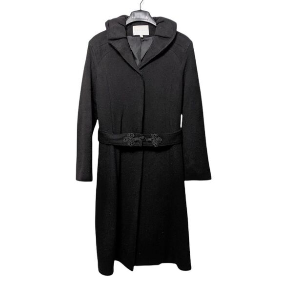 CHAIKEN Fluted Black 100% Wool Coat 6 - Picture 2 of 7